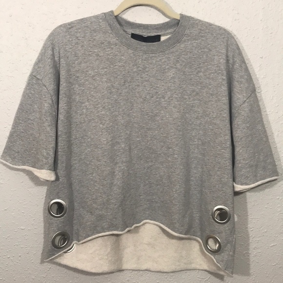 Kendall + Kylie NWT Gray  Hi/Lo Grommet Sweatshirt - Picture 5 of 11